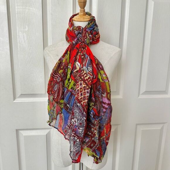 Red  colorful pattern scarf - Picture 1 of 6